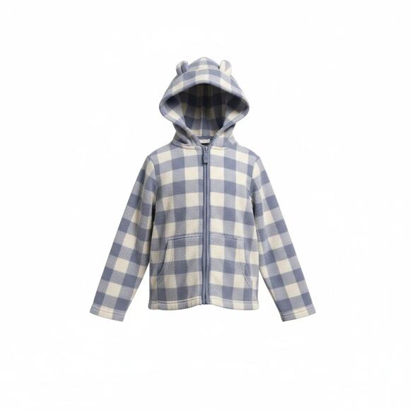 Carter's Coat Ear Hoodie Zip Up Jacket Blue Plaid Unisex 12mo - Picture 1 of 3